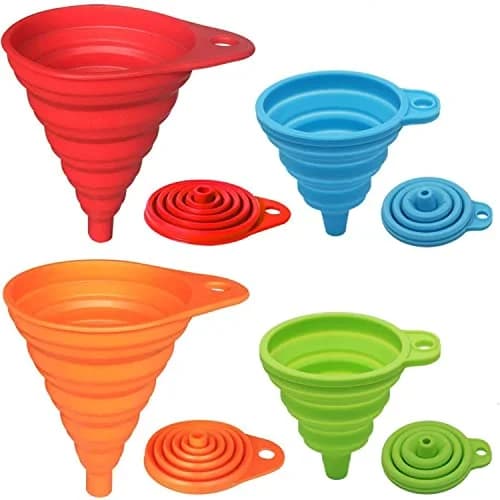 4-Pack Collapsible Silicone Funnel Set, Small & Large Sizes, Food Grade Kitchen Funnels for Liquid Transfer, Filling & Food Prep