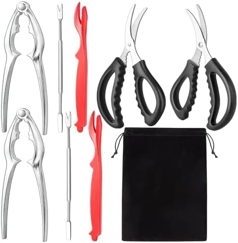 Complete 9-Piece Seafood Cracking Kit with Shellers, Forks, and Scissors