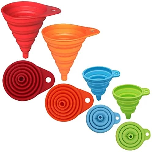 4-Pack Collapsible Silicone Funnel Set, Small & Large Sizes, Food Grade Kitchen Funnels for Liquid Transfer, Filling & Food Prep