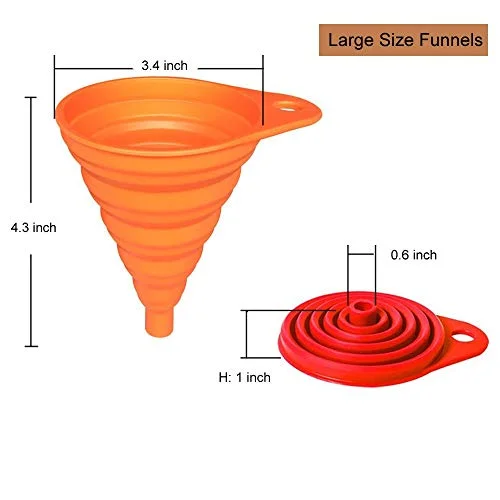 4-Pack Collapsible Silicone Funnel Set, Small & Large Sizes, Food Grade Kitchen Funnels for Liquid Transfer, Filling & Food Prep