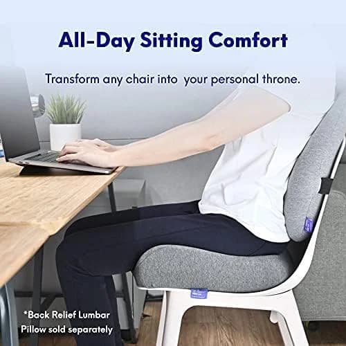 Pressure Relief Seat Cushion for Long Sitting Hours on Office, Home Chairs and Car Seats - Extra-Dense Memory Foam for Soft Hip, Tailbone, Coccyx and Sciatica Support - Black