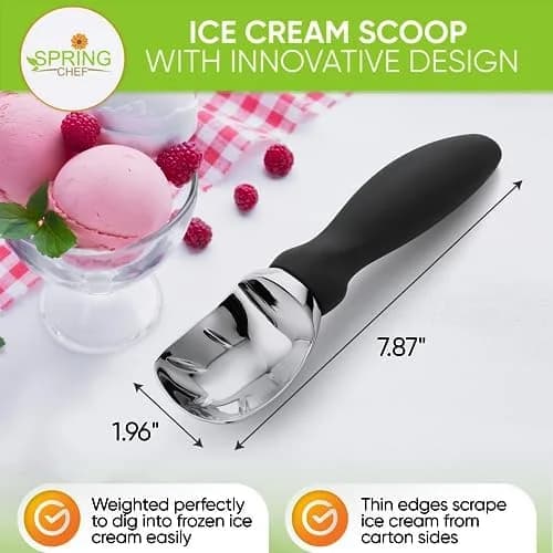 Heavy Duty Ice Cream Scoop with Ergonomic Handle – Perfect for Gelato, Sorbet, Cookie Dough, and More – Dishwasher Safe Kitchen Tool