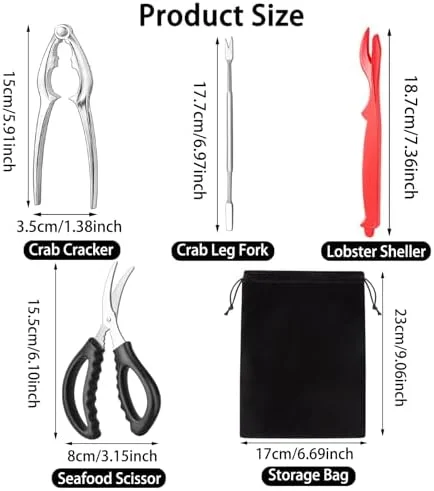 Complete 9-Piece Seafood Cracking Kit with Shellers, Forks, and Scissors