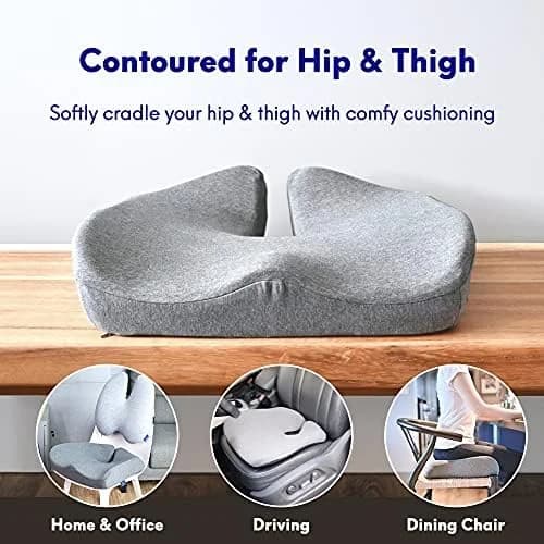 Pressure Relief Seat Cushion for Long Sitting Hours on Office, Home Chairs and Car Seats - Extra-Dense Memory Foam for Soft Hip, Tailbone, Coccyx and Sciatica Support - Black
