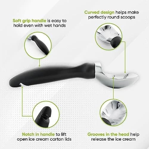 Heavy Duty Ice Cream Scoop with Ergonomic Handle – Perfect for Gelato, Sorbet, Cookie Dough, and More – Dishwasher Safe Kitchen Tool