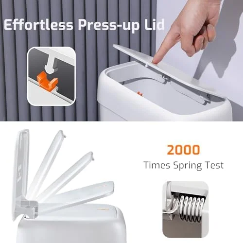 Slim 10 Liter Small Space Trash Can with Pop-Up Lid, Pet-Proof Mini Waste Bin for Bathroom Kitchen Bedroom Office RV White