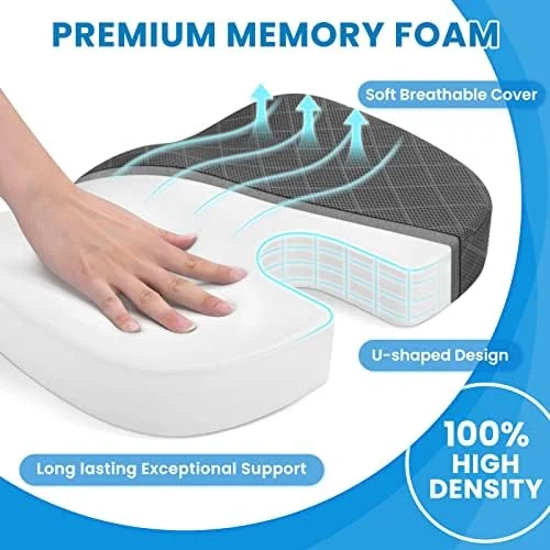 Ergonomic Memory Foam Seat Cushion for Coccyx, Hip & Sciatica Pain Relief, Fits Office Chairs, Car Seats, Airplane & Bleacher Seats