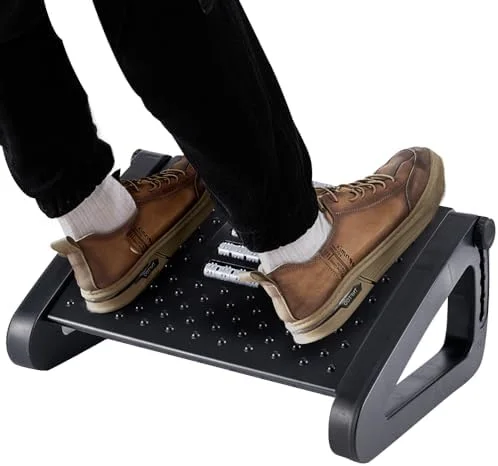 6-Height Adjustable Under Desk Foot Rest with Massage Rollers, Ergonomic Foot Stool for Office, Home and Travel