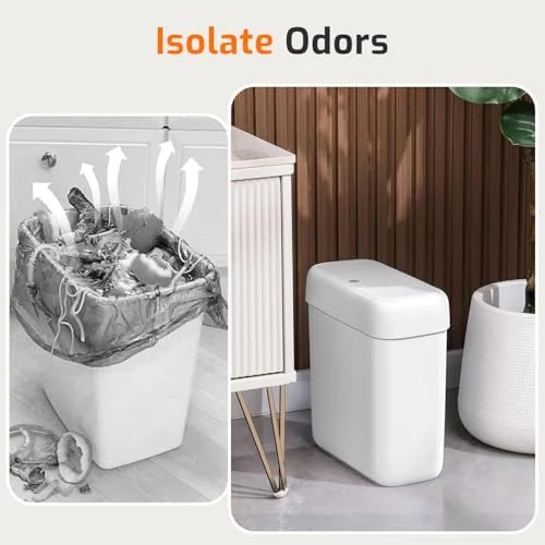 Slim 10 Liter Small Space Trash Can with Pop-Up Lid, Pet-Proof Mini Waste Bin for Bathroom Kitchen Bedroom Office RV White