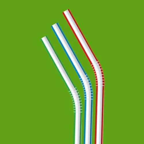 Disposable Striped Flexible Plastic Straws, BPA-Free Food Safe, 7.5 Inch Long Assorted Colors, 100 Count