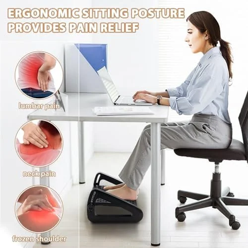6-Height Adjustable Under Desk Foot Rest with Massage Rollers, Ergonomic Foot Stool for Office, Home and Travel