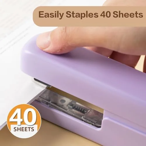 Purple Desktop Office Stapler with Built-In Staple Remover, 40-Sheet Stapling Capacity
