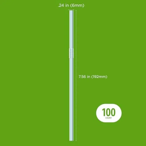 Disposable Striped Flexible Plastic Straws, BPA-Free Food Safe, 7.5 Inch Long Assorted Colors, 100 Count