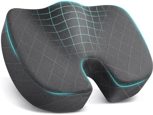 Ergonomic Memory Foam Seat Cushion for Coccyx, Hip & Sciatica Pain Relief, Fits Office Chairs, Car Seats, Airplane & Bleacher Seats