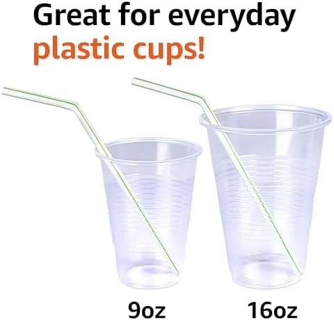 Disposable Striped Flexible Plastic Straws, BPA-Free Food Safe, 7.5 Inch Long Assorted Colors, 100 Count